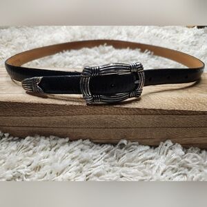 Brighton Belt Black Snakeskin Print Silvertone Buckle 35203 USA Medium